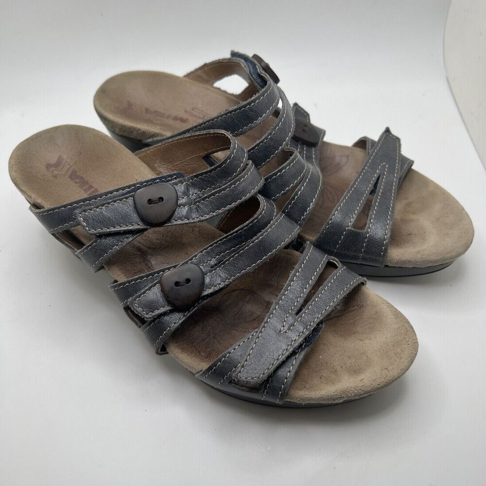 romika sandals Wedge Blue Leather Slides Women Size 38 US 7 Strappy Leather